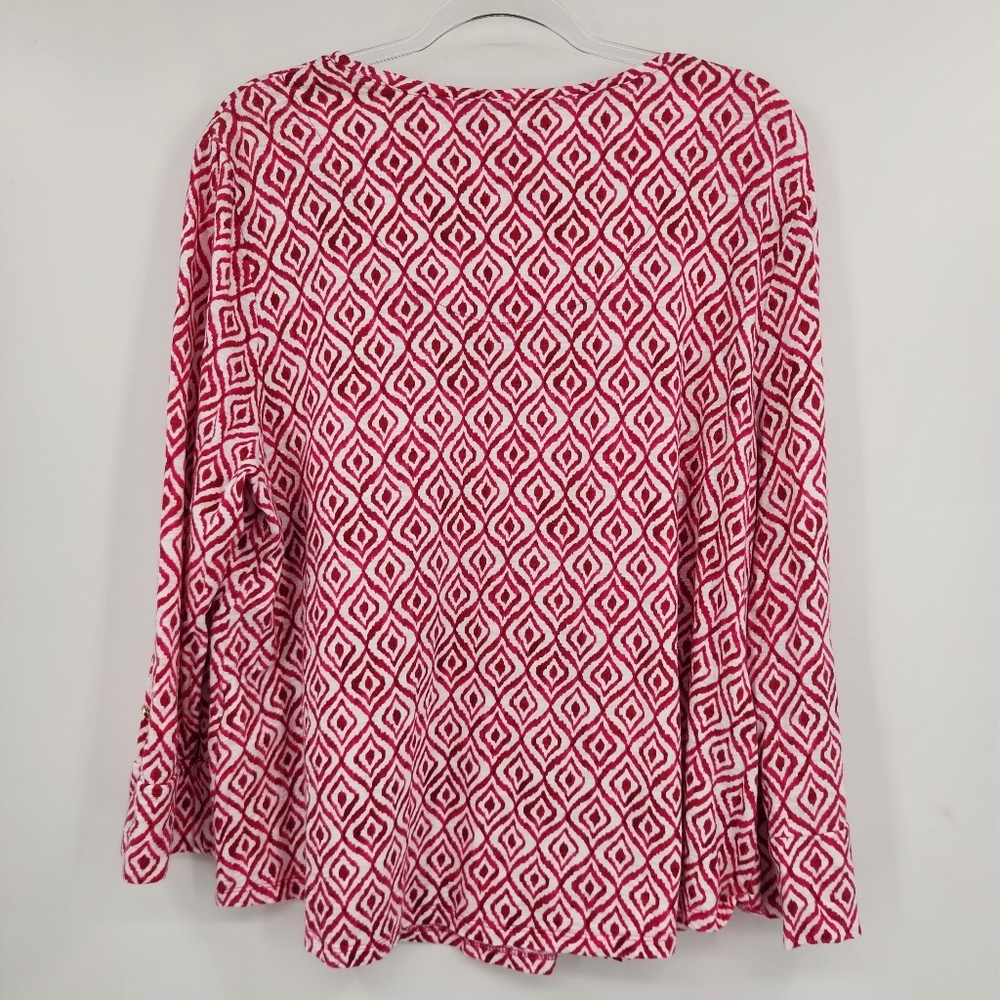 Chicos 3 Long Sleeve Printed Top Tee Womens Size XL Pink White Geometric - Picture 7 of 8
